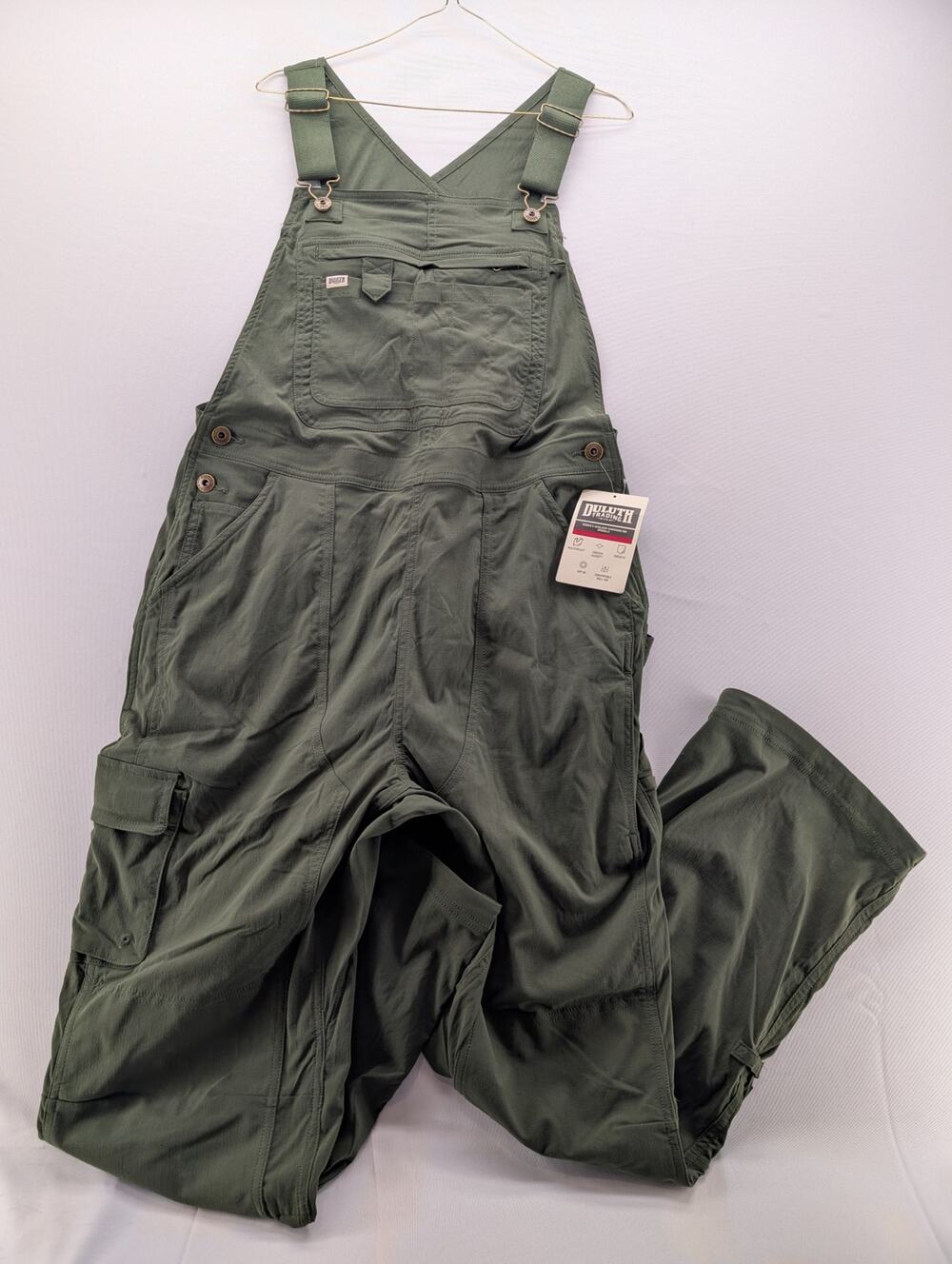 NWT Duluth Trading Co Women's Heirloom Gardening Bib Overalls Deep Sage Med x 29